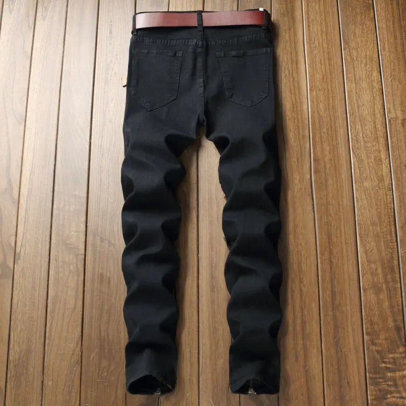 

Hirigin Ripped Skinny Biker Jeans Men's Stretchy Elastic Waist Harem Pants Male Jogger Clothes Destroyed Slim Fit Denim Pants