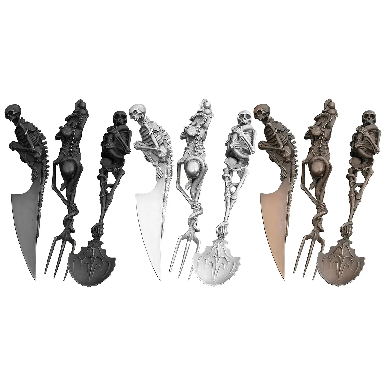 

Halloween Skeleton Cutlery Set Metal Flatware Tableware Skeletal Fork Knife Spoon Halloween Party Tabletop Ornaments Justifiable
