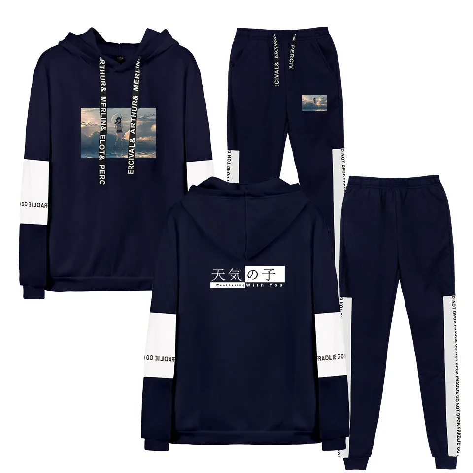 

New Printed Fashion Sweatshirt + Sweatpants Fall Winter Hoodie Suit Men / Women Hooded Pullover Hip Hop Drawstring Full Pattern