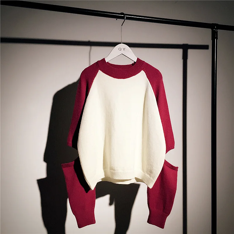 

2020 Autumn Winter Women Sweater Round Neck Fashion Long Sleeve Casual Patchwork Campus Style Female Pullovers Loose Tops