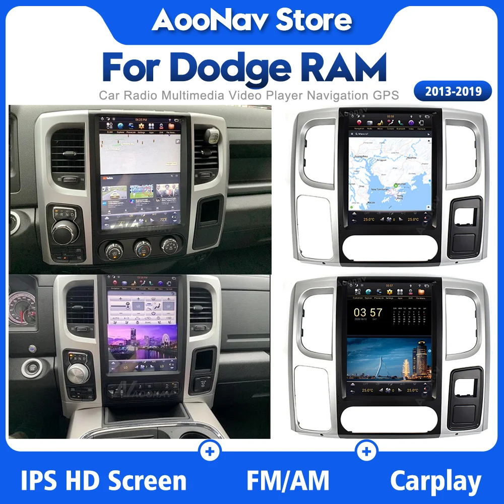 

PX6 Tesla Style Car Radio For Dodge RAM 2013 -2019 Stereo Multimedia Autoradio Player Vertical touch Screen wireless carplay