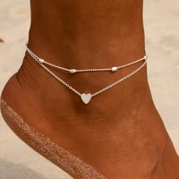 women layered heart anklet bracelets summer beach anklets on foot ankle leg chain 2021 fashion jewerly am6002
