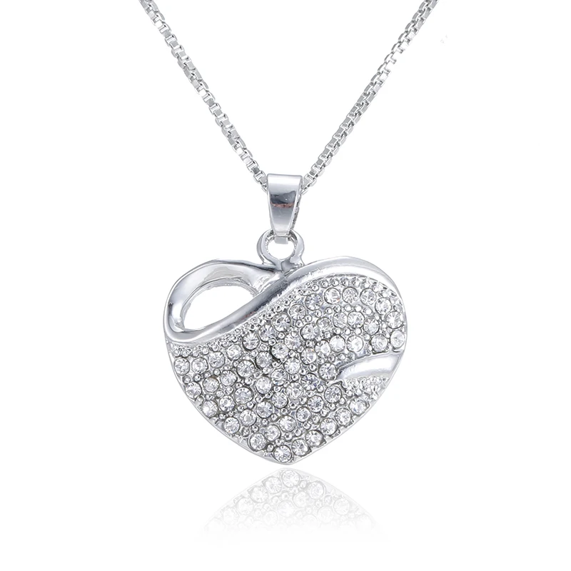 silver necklace RNAFASHION ювелирные изделия в форме сердца ожерелья и подвески в форме сердца серьги-гвоздики полностью из страз Ювелирные наборы для женщин невесты - Окраска металла: silver necklace