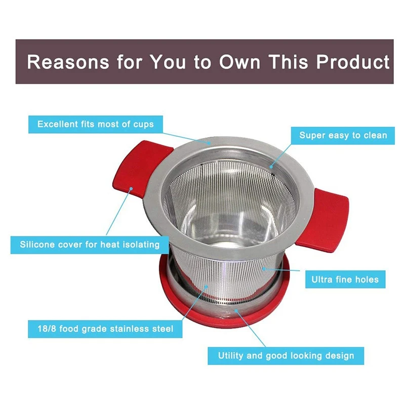 304 Stainless Steel Tea Maker & Silicone Double Handle Source Ton Loose Leaf Mesh Sieve for Hanging on Teapots Mug to Steep | Дом и сад
