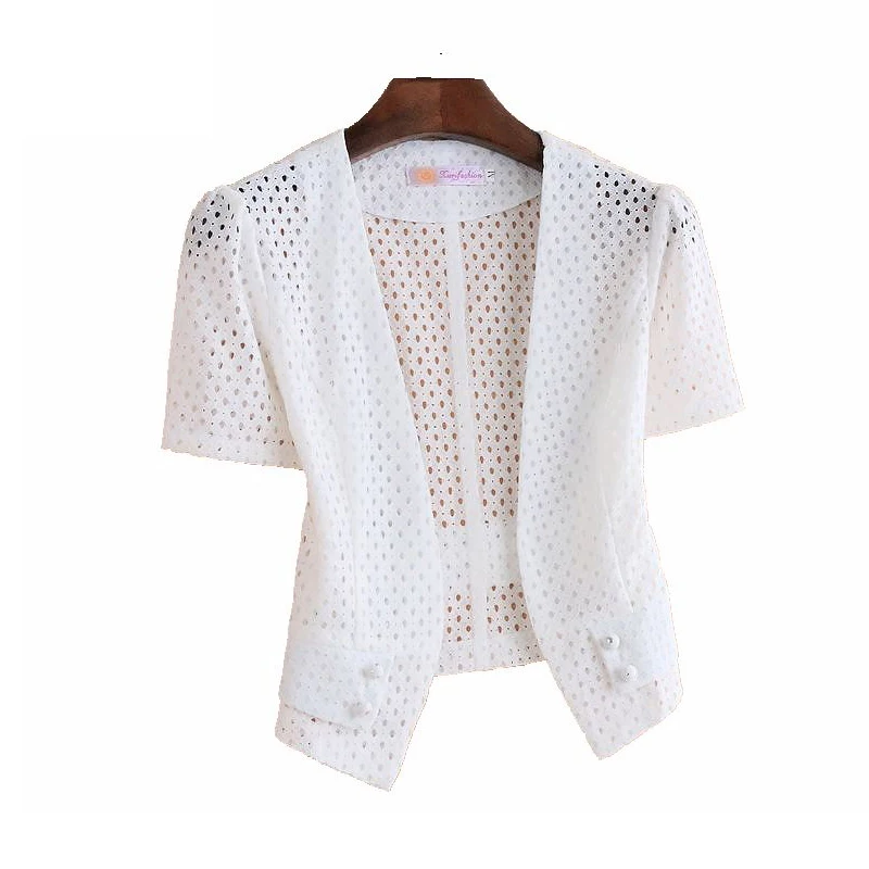 Кружевная Маленькая шаль для женщин 2020 летние черно-белые пальто короткий