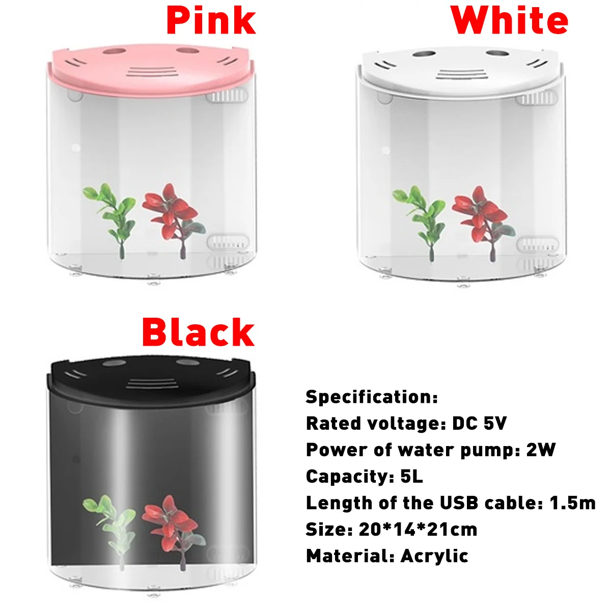 

5L Fish Tank Aquariums USB LED Half Moon Acrylic Portable Mini Aquarium for Home Office Desktop Aquatic Fish Pet Supplies