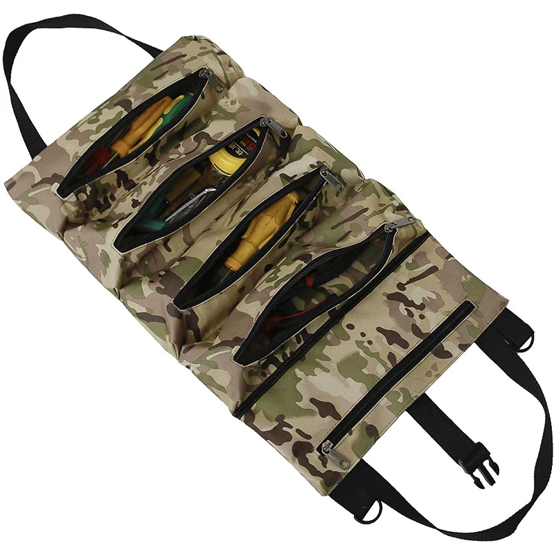 

Super Roll Tool Roll, Oxford Wrench Tools Pouch with 5 Zipper Pockets, Multi-Purpose Roll Bag Electrician Plumber,Carpenter
