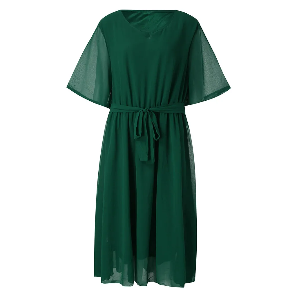 Женское летнее платье-миди с круглым вырезом рукавом до локтя |