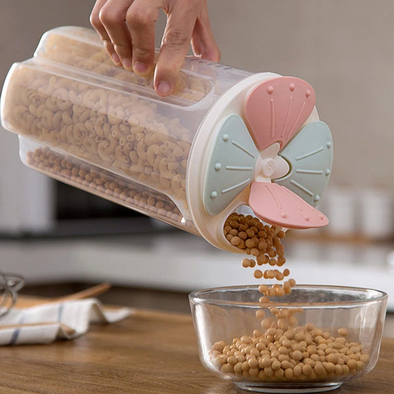 

Crisper Grains Food Storage Tank Household Kitchen Containers for Dry Cereals 3 Color Transparent Measure Cup Sealed Storage Box