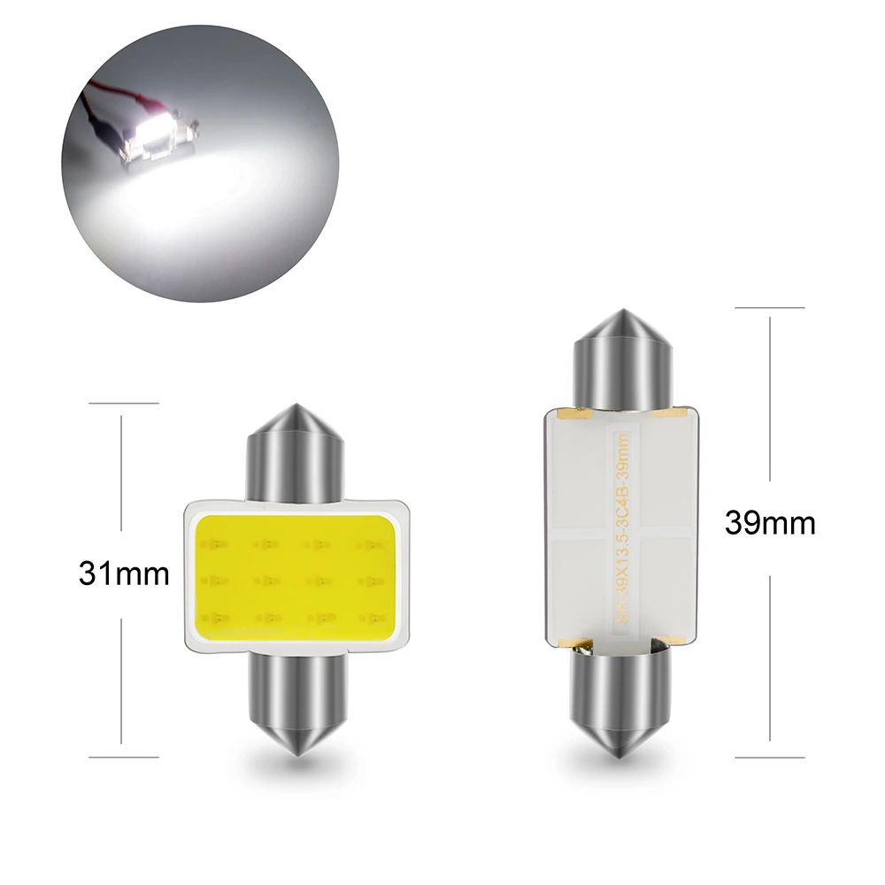 Автомобильный светодиодный светильник C5W C10W 1 шт. 31/36/39/41 мм 12SMD чистый белый свет 12