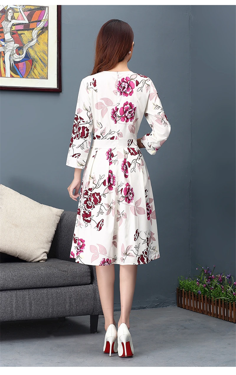 Женское элегантное платье, ретро принт, для вечеринки, vestidos, три сезона, рукав, для женщин, весна и лето, Модные Повседневные платья B001