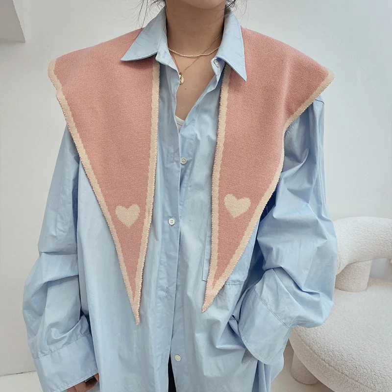 

Winter New Knitted Scarf Women's Literature and Art Love Pink Korean Sharp Cape Cape East Gate Sweet Fashion Multicolor