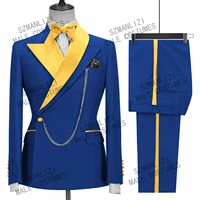 2022 custom made royal blue groomsmen groom tuxedos double breasted men wedding suits best man party blazer costume homme 2 pcs