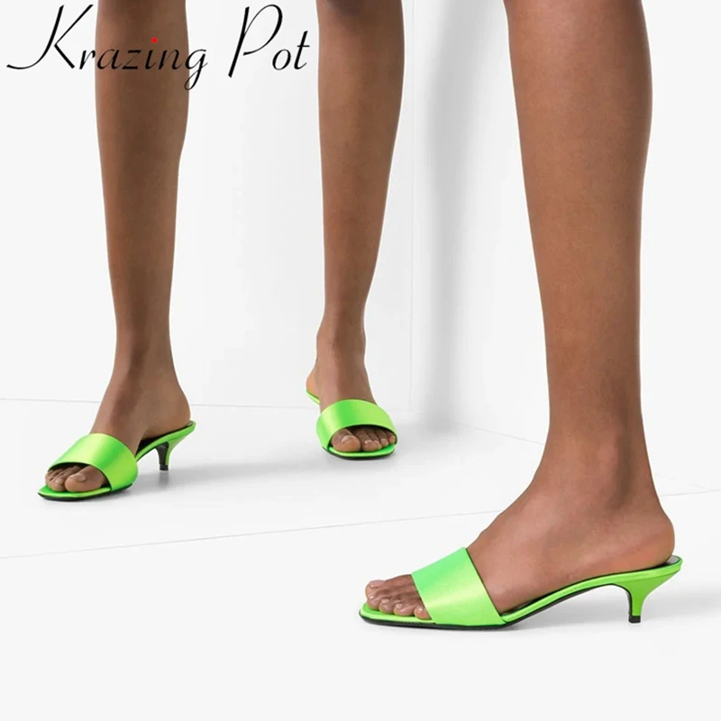 

Krazing Pot comfortable big size silk high heels slingback mules runway summer shoes concise slip on party women slippers L16