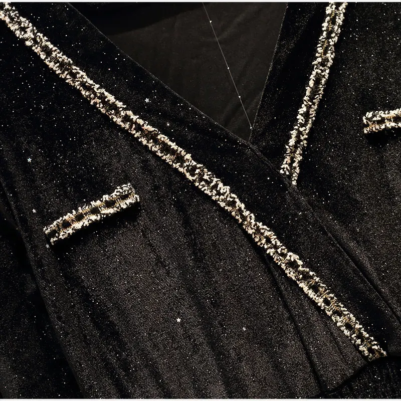 Сексуальное бархатное платье с блестками размера плюс v-образным вырезом длинным