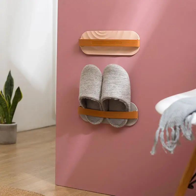 

Creative Wall Mounted Plastic Shoes Storage Rack Folding Slipper Sticky Hanging Shelf Holder 2021 The New