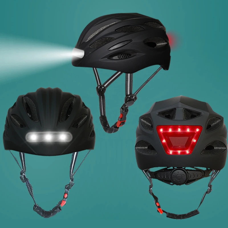 

Cycling Bicycle Helmet Waterproof With LED Turn Signal Light Intergrally-molded Helmet MTB Road Bike Night Riding Sport Safe Hat