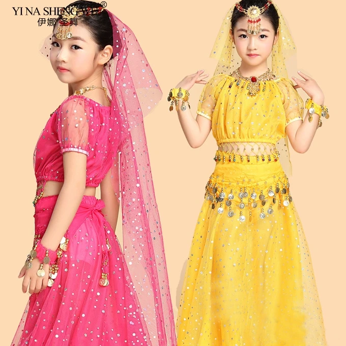 

Kids Belly Dance Costume Children Bollywood Oriental Dance ClothingSet Indian Dress Stage Top+Skirt Belly Dance Performance Suit