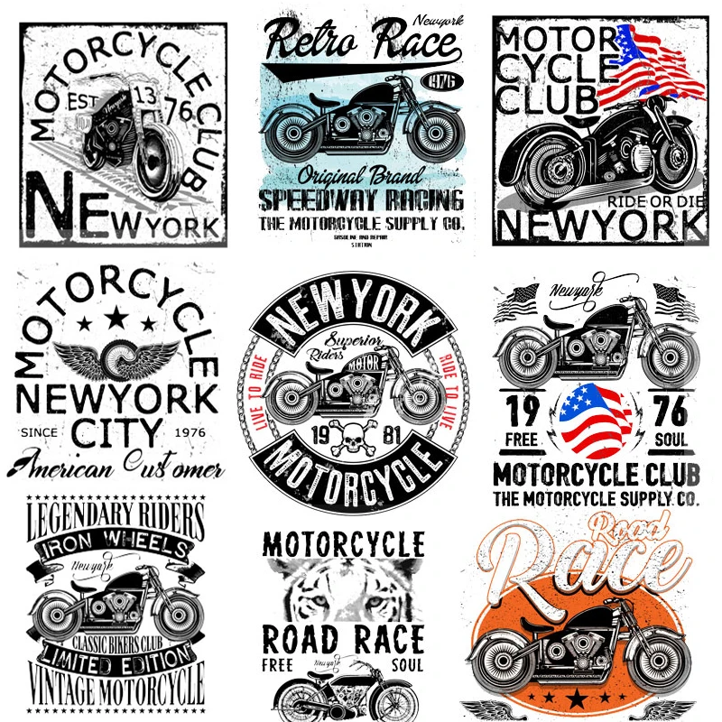 

Iron on Patches Motorcycle Patches Clothing Applications Thermo Transfer for Clothes Biker Badges Stickers Punk DIY T-shirt T