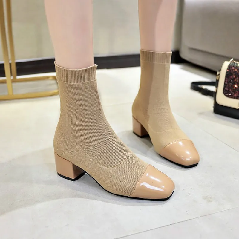 Осенняя женская обувь вязаные шерстяные эластичные сапоги-чулки для женщин