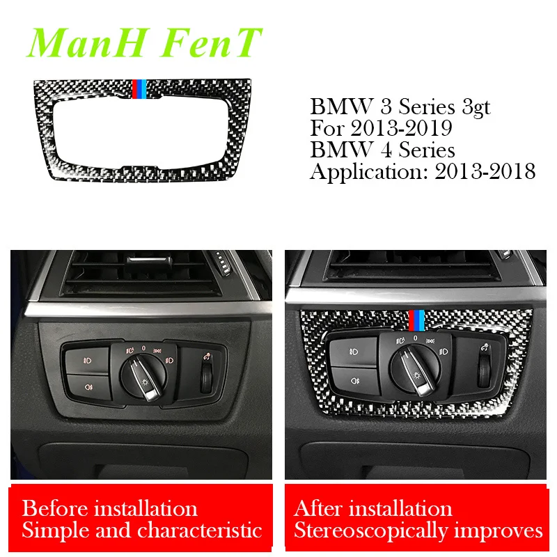 

Для BMW F30 F34 320i 3GT 3 4 Series управление фарами с кнопочной панелью из углеродного волокна украшение 3D наклейка интерьер 2013-2018