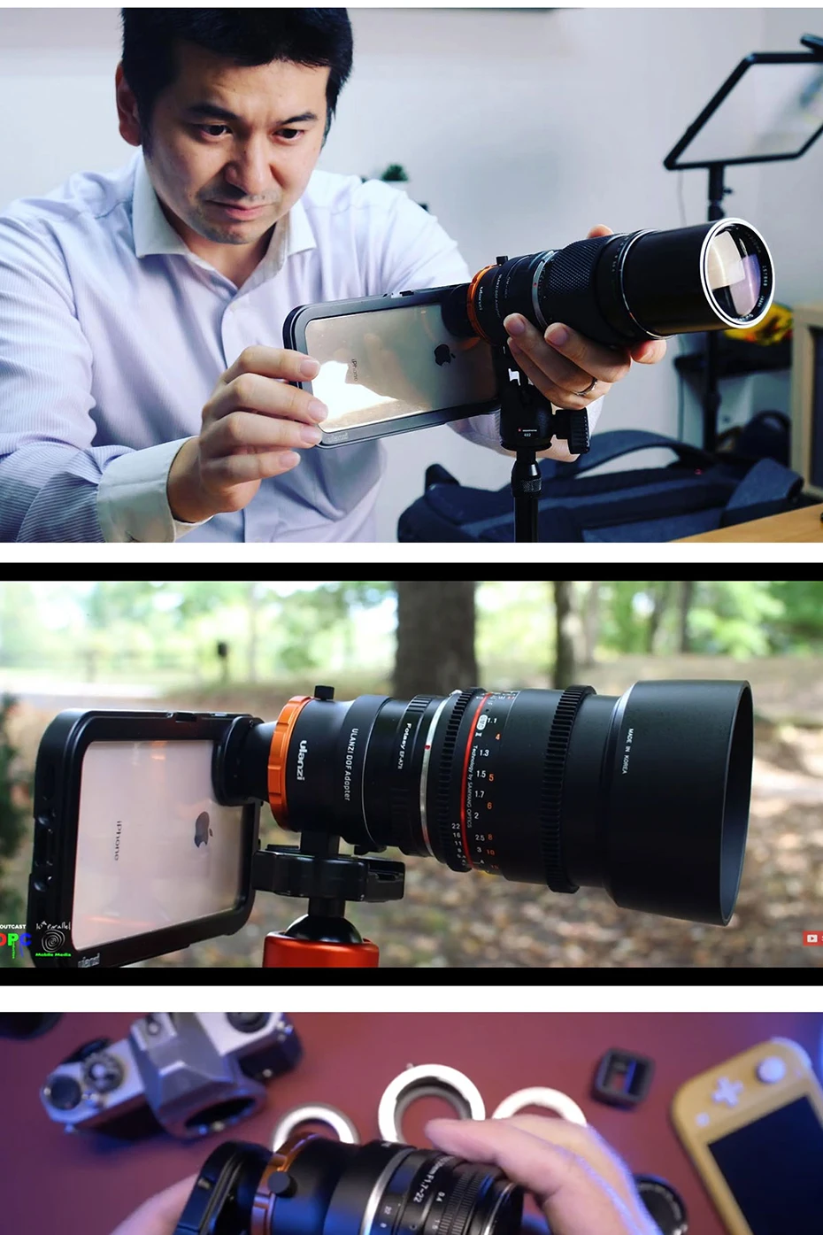 Адаптер Ulanzi DOF E Mount Full Frame camera Lens Adapter адаптер для смартфонов SLR/DSLR& cinema Lens Adapter для телефонов iPhone Andriod