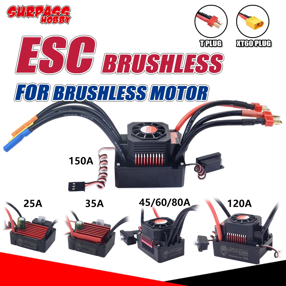 Контроллер скорости бесщеточный SURPASS HOBBY водостойкий T/XT60 штекер 35A 45A 60A 80A 120A 150A