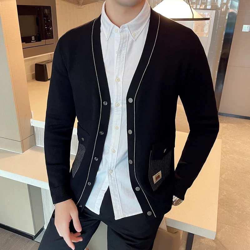 2021 Autumn Knitted Jacket Men Long Sleeve Slim Knit Cardigan Fashion Business Casual Social Sweater Men Clothing Sweatercoat