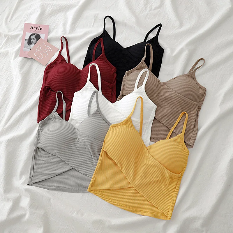 

New 2021Women Tank Crop Top Sexy Underwear Lingerie Seamless Tops Sleeveless Camisole padded tank tops