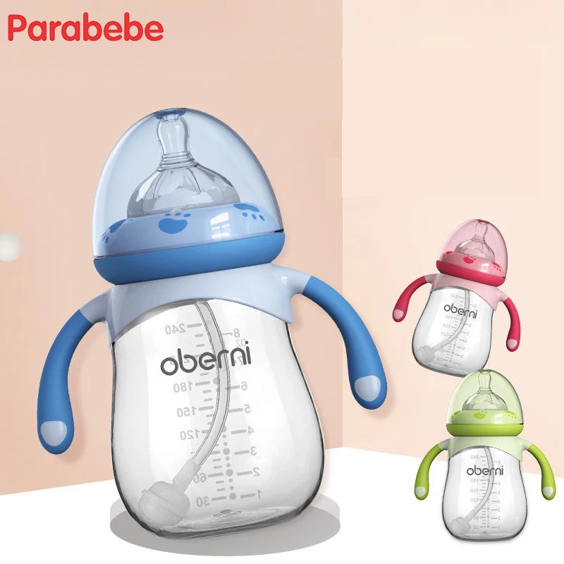 

baby bottle plastic anti-fall straw baby water bottle cute newborn hands free baby bottle children feeding milk bottle for kids