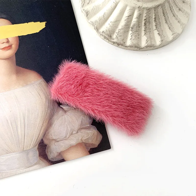 12 rectanglehot pink Корея Осень Зима твердая плюшевая повязка для волос Зажимы геометрические капли прямоугольные женские большие заколки аксессуары для волос - Цвет: 12 rectanglehot pink