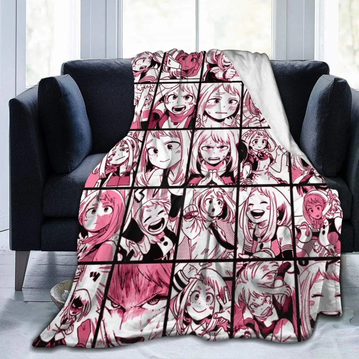 

My Hero Academia Collage Anime Uraraka Ochako Throw Blanket Fuzzy Warm Throws for Winter Bedding 3D Printing Soft Micro Fleece