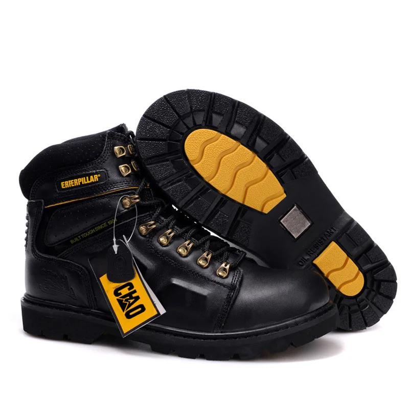 

Men's Leather Boots Brown High-Top Boots Work Safety Shoes 2021 New Anti-Smashing Waterproof Non-Slip and Wear-Resistant Boots