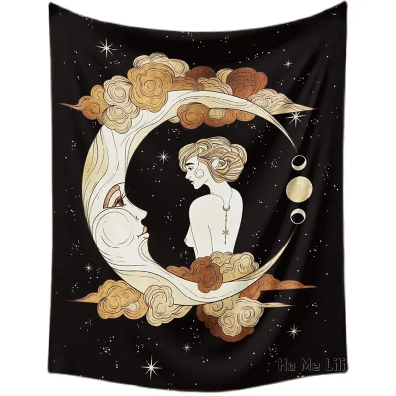 

Moon Sun Starry Lunar Eclipse Young Girl Psychedelic Sky By Ho Me Lili Tapestry Wall Hanging For Living Room Dorm