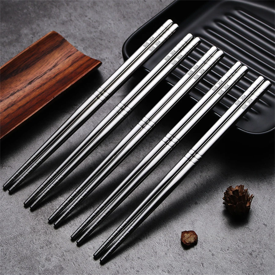

2 Pairs/Set Chinese Stylish Metal Chopsticks Non-Slip Stainless Steel Chop Sticks Set Reusable Food Sticks Kitchen Sushi Sticks