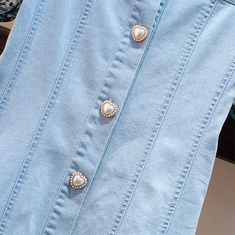 Джинсовое платье большого размера плюс Цветочный принт пэтчворк элегантное 2020