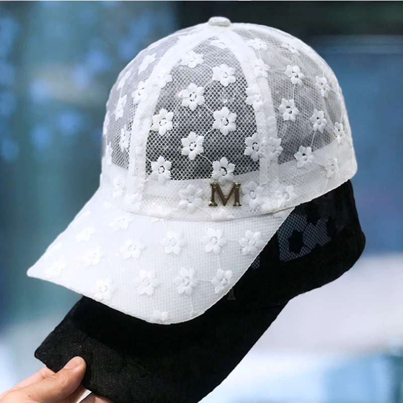 

Brand Summer Lace Hat Cotton Baseball Cap For Women Breathable Mesh Girls Snapback Hip Hop Fashion Female Caps Adjustable
