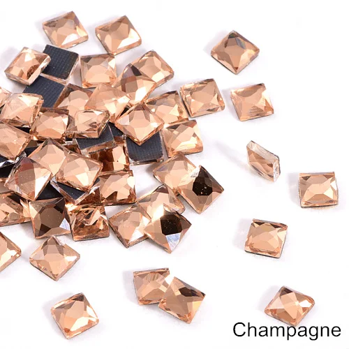Champagne 100 шт 6 мм стразы горячей фиксации стразы квадратные плоские с оборота стеклянные DMC горячей фиксации стразы железные стразы свадебное платье B0308 - Цвет: Champagne