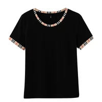 2022 summer new short sleeved t shirt womens casual fashion popular o neck stitching slim simple top