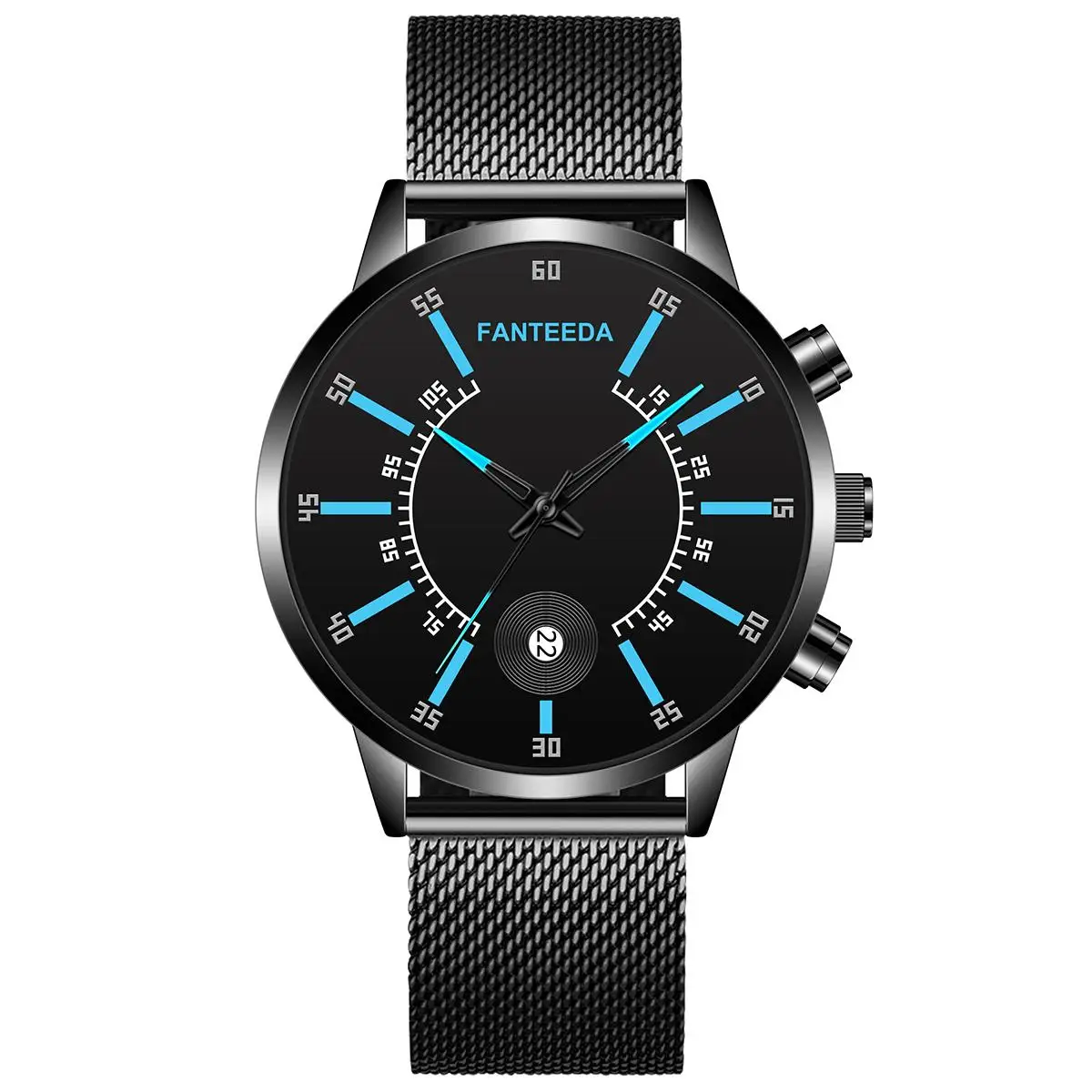 Minimalist Classic Blue Men Mesh Belt Ultra Thin Wrist Watch Luxury Fashion Business Calendar Stainless Steel Quartz Watches