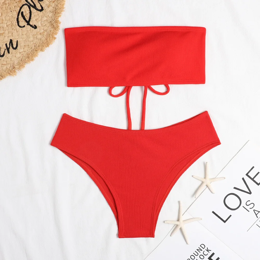 

Женский комплект бикини с открытыми плечами 2021, купальник из 2 предметов, бразильский купальник, сексуальный треугольный купальный костюм д...