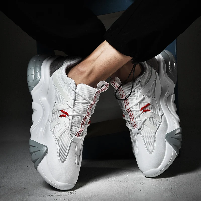 Newest Male shoes White chunky Sneakers Lace up New Casual Shoes Comfortable Breathable Fashion Mesh Ultralight Walking Footwear | Обувь