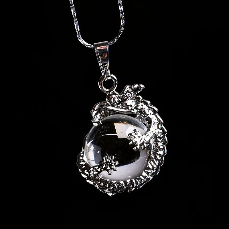 Clear Quartz 1 шт. натуральный Кристальный Дракон шар пара кулон минеральные ювелирные изделия Guardian благородная Мода кулон ожерелье DIY подарок ювелирные изделия - Цвет: Clear Quartz
