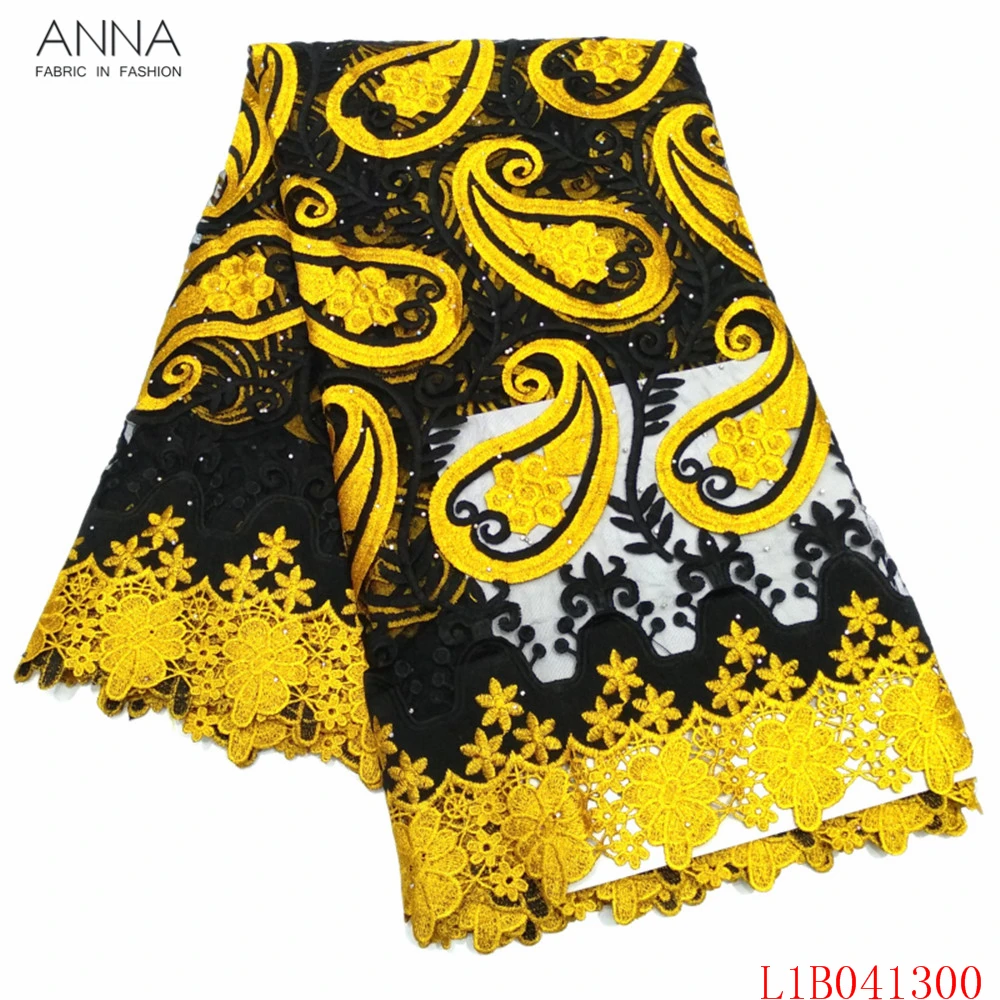 

Anna latest african guipure lace fabric with stones fashionable embroidery nigerian cord lace water soluble fabrics for sewing
