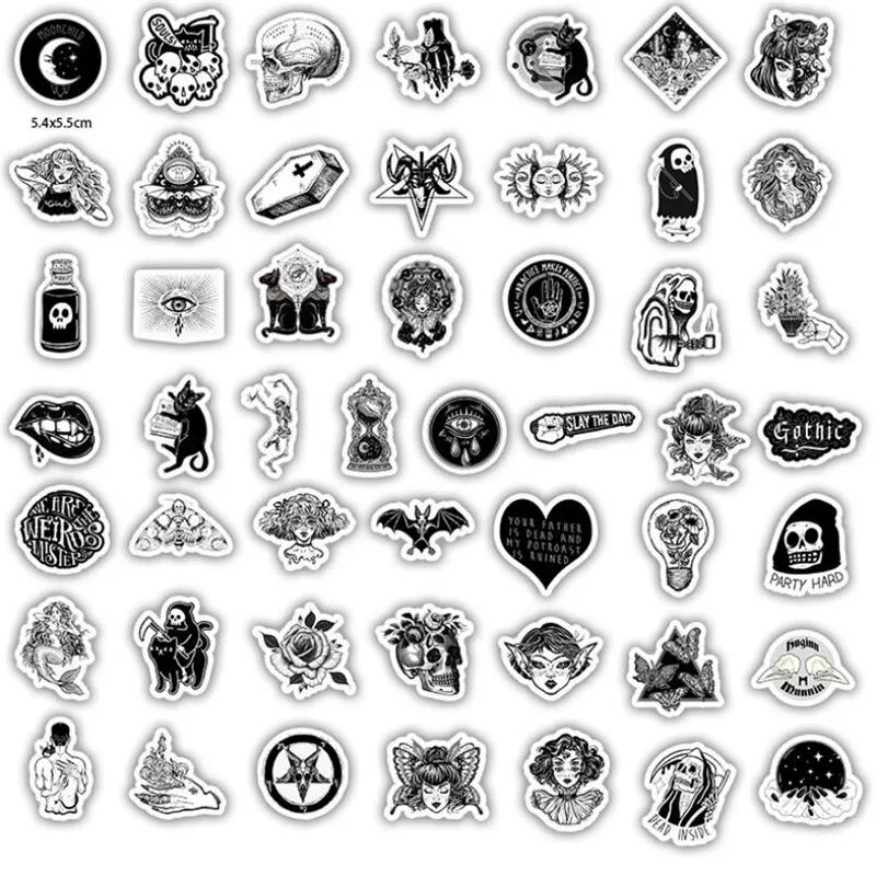 

10/30/50PCS creative geometric black and white gothic graffiti waterproof suitcase skateboard decoration stickers wholesale