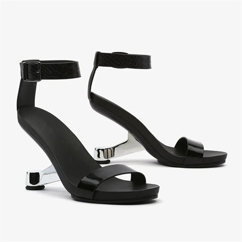 

2020 New Women Sandals Ankle Strap Gladiator Footwear Strange Heel Dress Shoes Woman 8CM High Heels Wedge Shoes Sandalias Mujer
