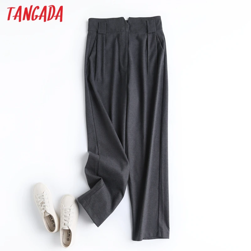 Tangada Модные женские 75% шерстяной костюм брюки с высокой талией карманами и