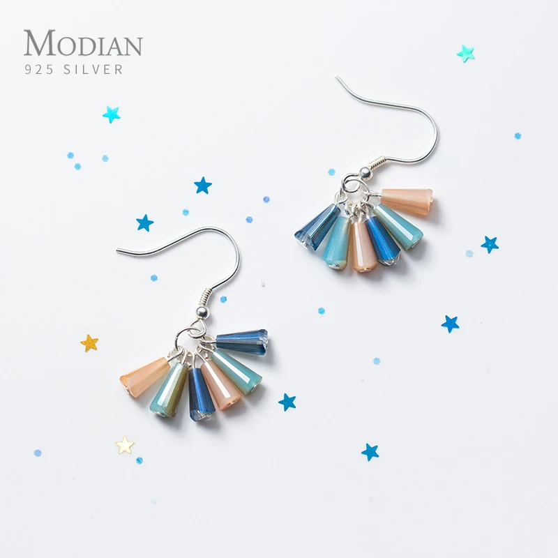 Modian Elegant Tassel Multicolor Sparkling Drop Earrings Trendy 925 Sterling Silver Luxury Dangle Earring For Women Jewelry Gift | Украшения