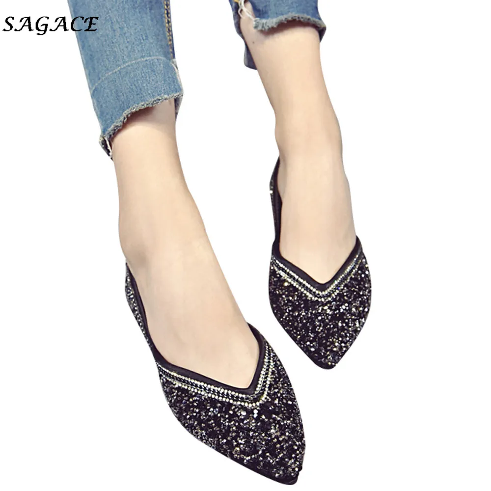 SAGACE/Модная женская обувь на плоской подошве с блестками Летние туфли для девочек