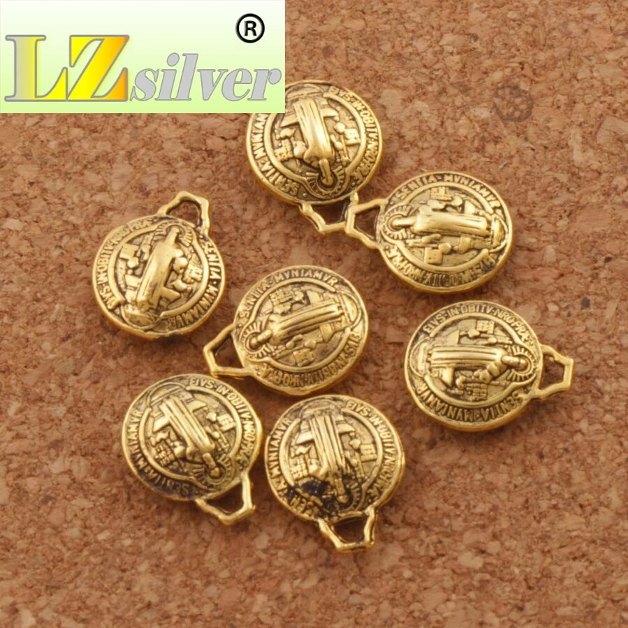 Round 3D Saint Benedict Medal Cross Charm Beads 12X10mm 120PCS Zinc Alloy Bronze  Pendants L1765